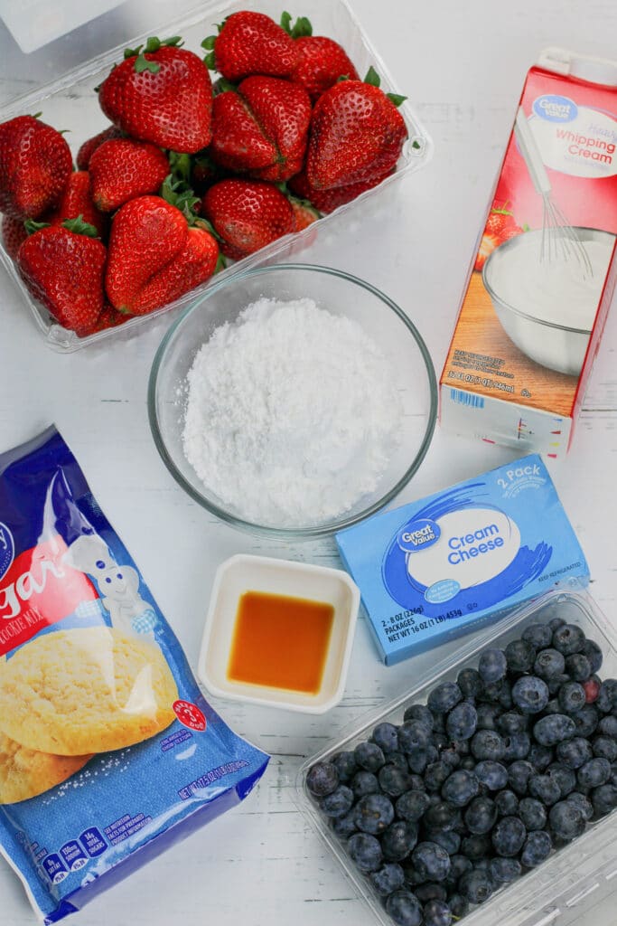 ingredients needed to make American flag fruit pizza