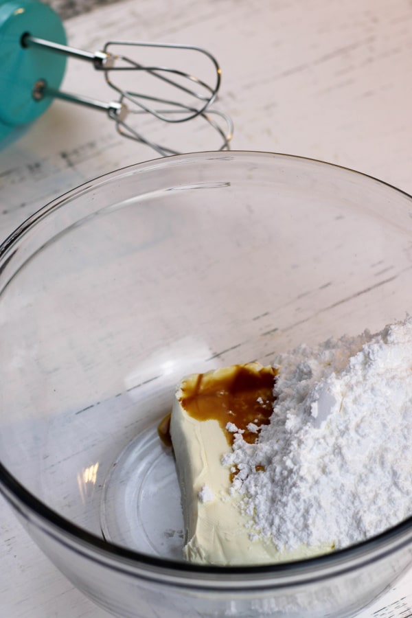 making cream cheese mixture for fruit pizza