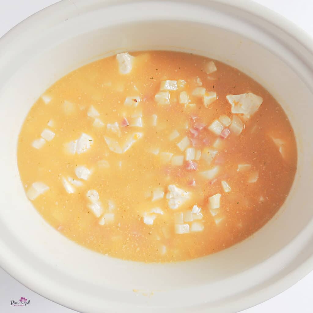 cooking loaded potato soup in slow cooker