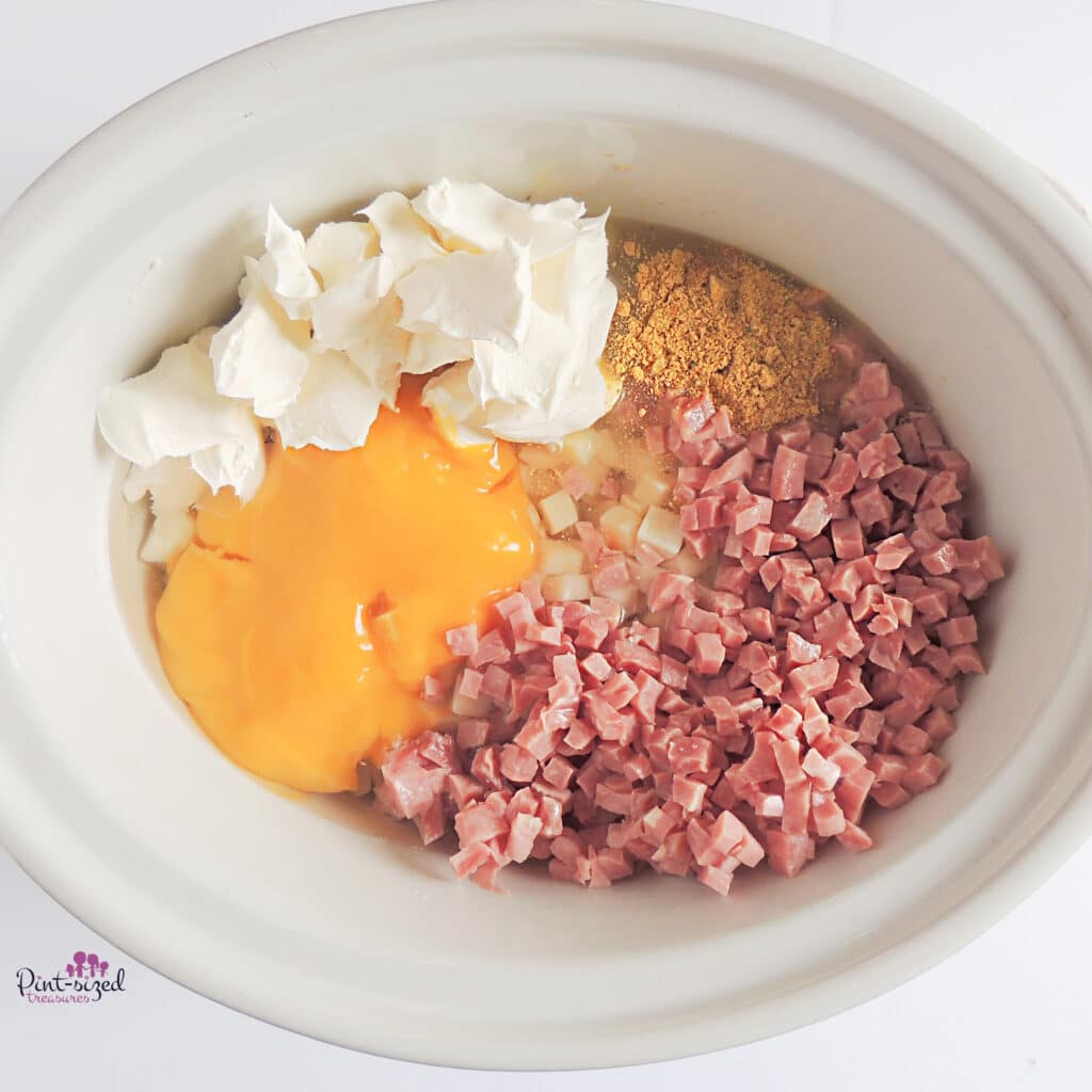 ingredients in slow cooker for loaded potato soup