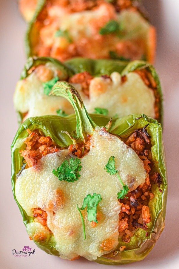 lining up the stuffed peppers