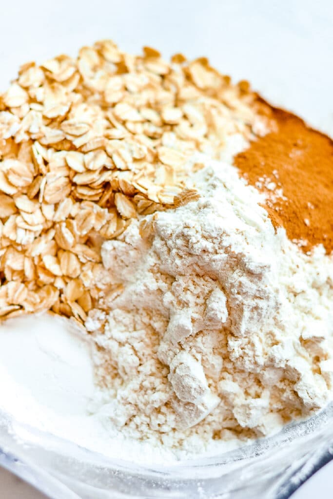 flour and sugars for apple muffins