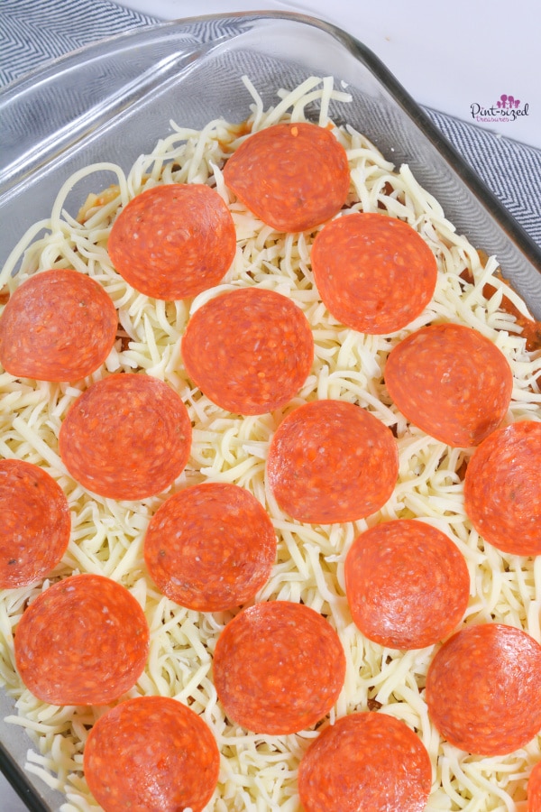 pizza casserole is ready to bake