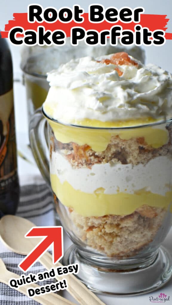 root beer cake in parfait glasses