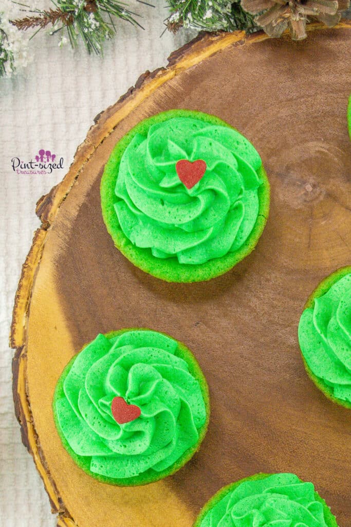 bird's eye view of a Grinch cupcake