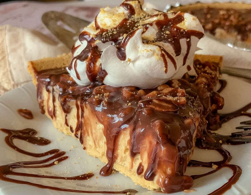 peanut butter and chocolate cream pie featured in the best homemade pie recipes