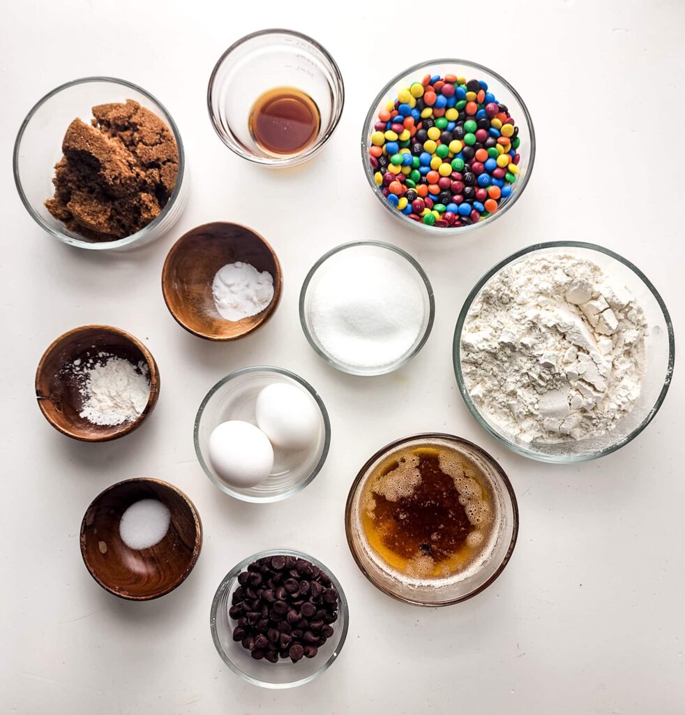 The ingredients separated into different glass bowls